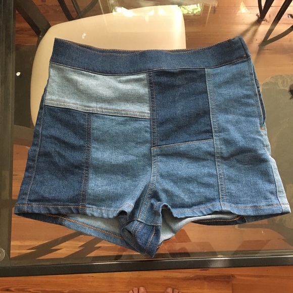 patchwork jean shorts